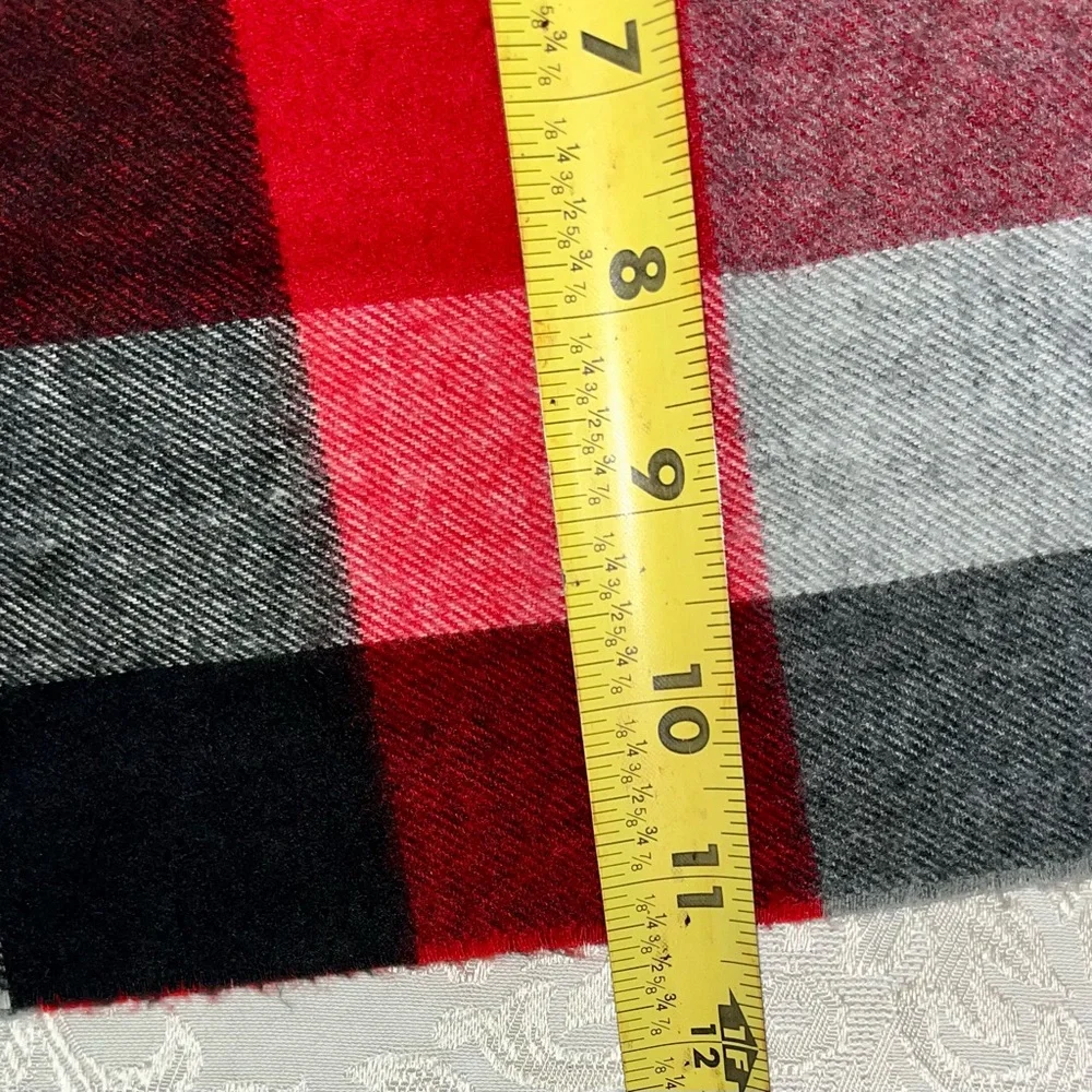 V. FRAAS VTG Cashmink Scarf Red Black Grey Plaid Made in Germany Fringes 70x11